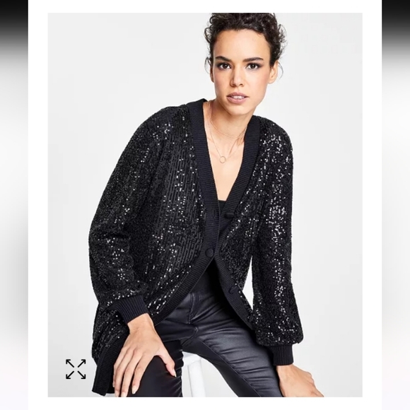 INC International Concepts Sweaters - INC International Concepts Black Sequin Cardigan